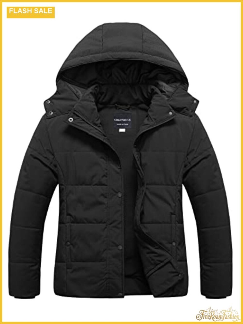 Plus Size Warm Puffer Jacket Waterproof Fleece Lined Winter Coat Removable Hood